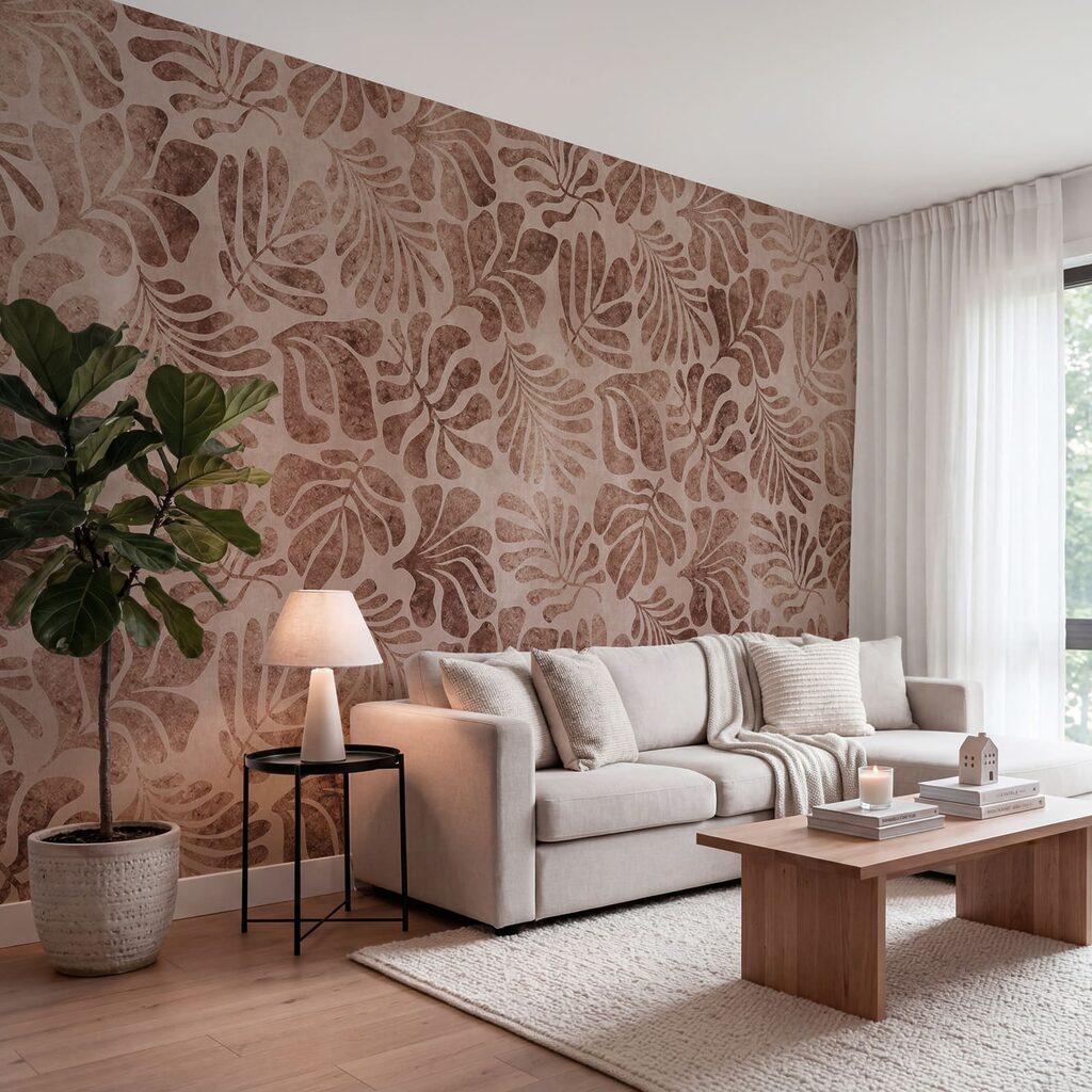 Wall mural Pattern of leaves on a pink surface (SKU: t01111v3) Wall mural Pattern of leaves on a pink surface (SKU: t01111v3)