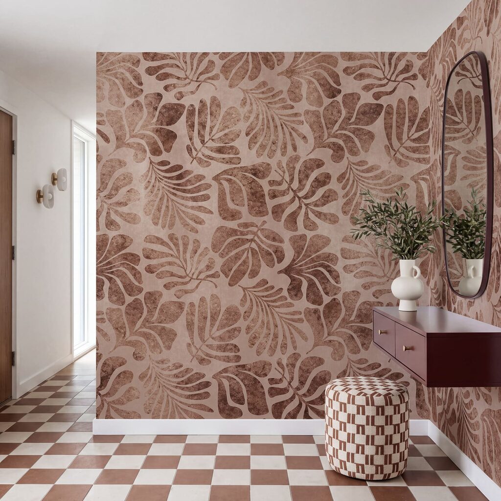 Wall mural Pattern of leaves on a pink surface (SKU: t01111v3) Wall mural Pattern of leaves on a pink surface (SKU: t01111v3)