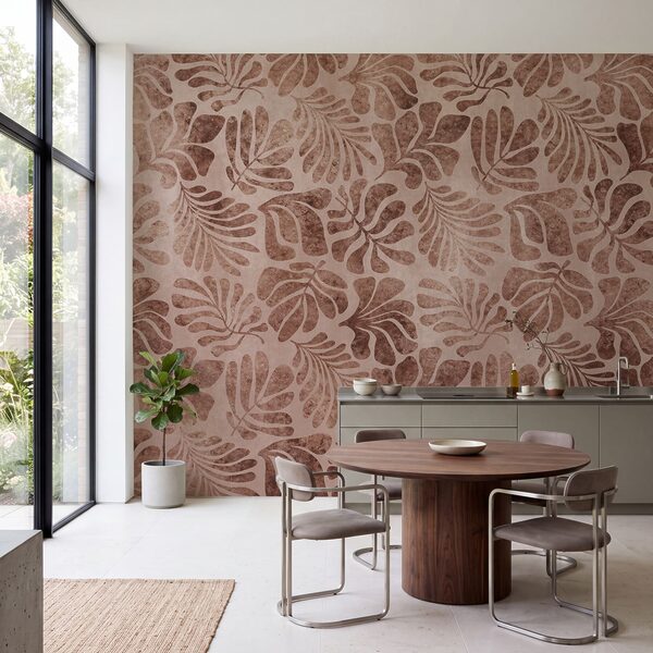 Wall mural Pattern of leaves on a pink surface (SKU: t01111v3) Wall mural Pattern of leaves on a pink surface (SKU: t01111v3)