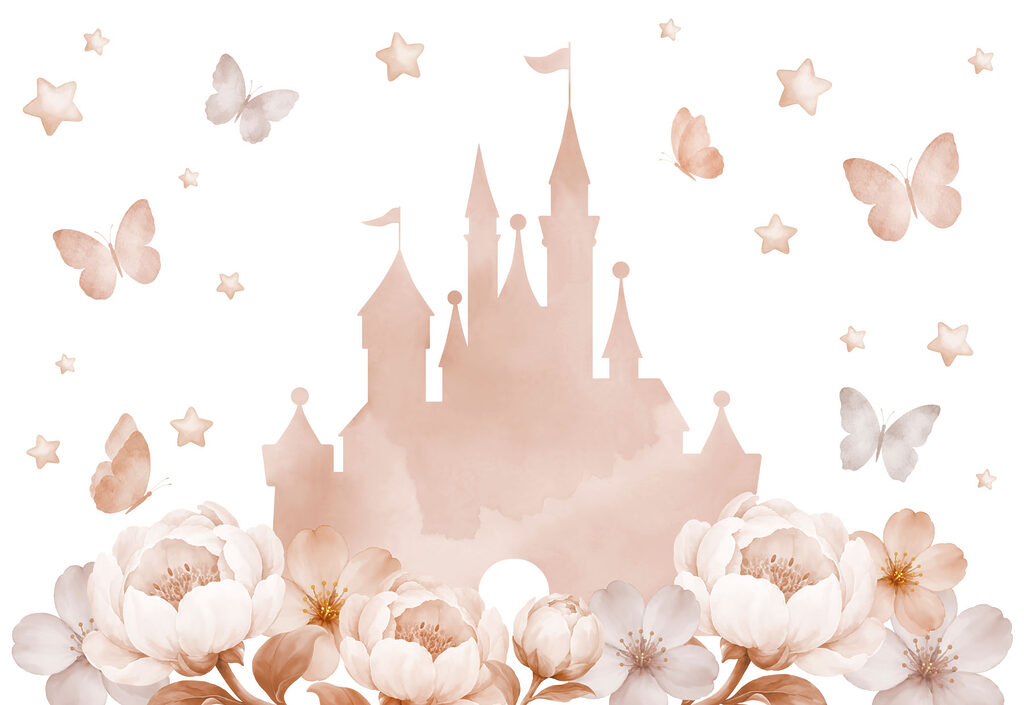 Wall mural Castle and flowers with butterflies (SKU: t01113v1) Wall mural Castle and flowers with butterflies (SKU: t01113v1)