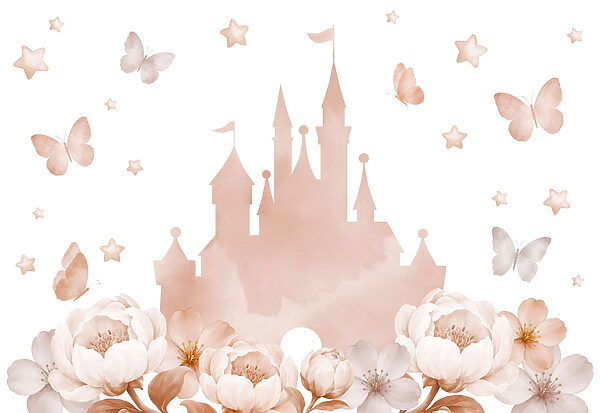 Wall mural Castle and flowers with butterflies (SKU: t01113v1) Wall mural Castle and flowers with butterflies (SKU: t01113v1)