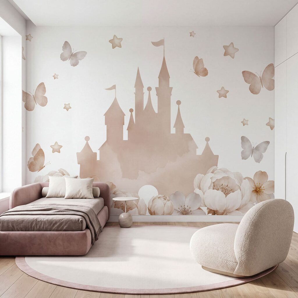 Wall mural Castle and flowers with butterflies (SKU: t01113v1) Wall mural Castle and flowers with butterflies (SKU: t01113v1)