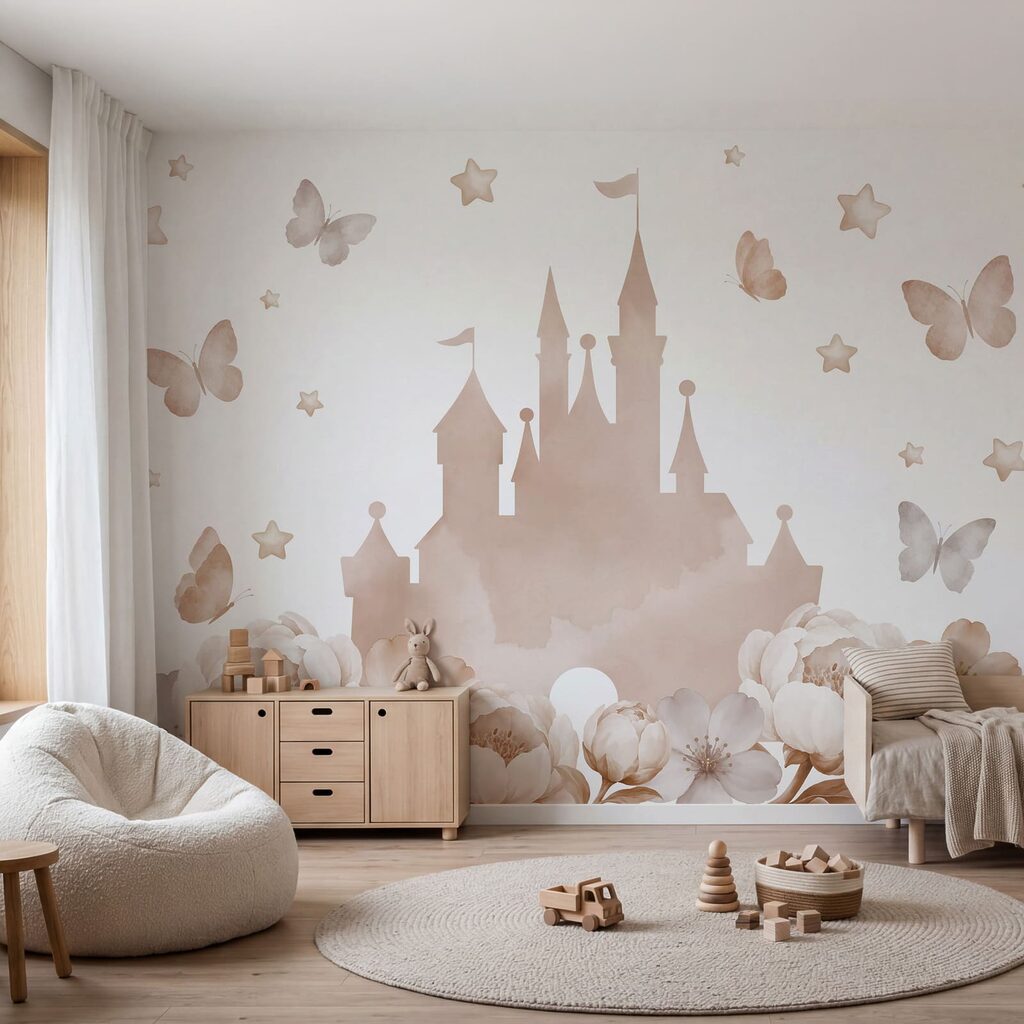 Wall mural Castle and flowers with butterflies (SKU: t01113v1) Wall mural Castle and flowers with butterflies (SKU: t01113v1)