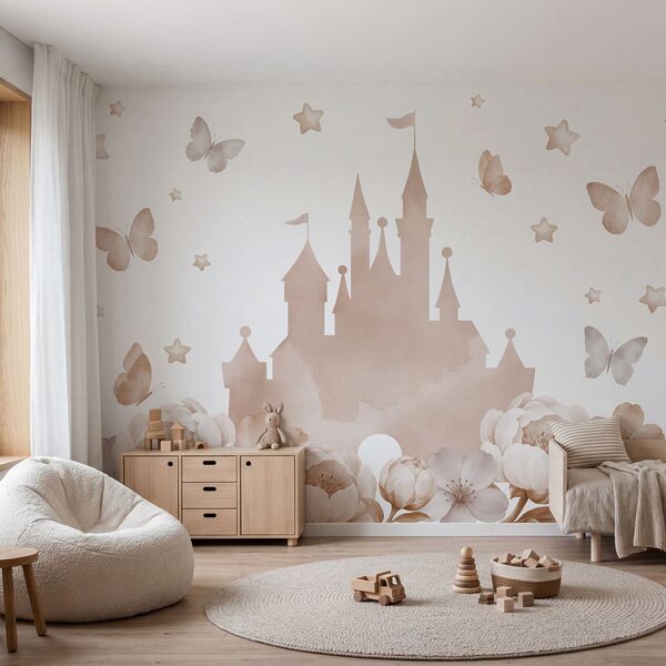 Wall mural Castle and flowers with butterflies (SKU: t01113v1) Wall mural Castle and flowers with butterflies (SKU: t01113v1)