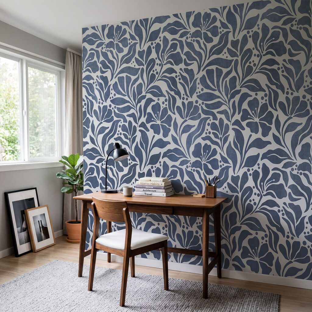 Wall mural Blue and white floral pattern (SKU: t01114v1) Wall mural Blue and white floral pattern (SKU: t01114v1)