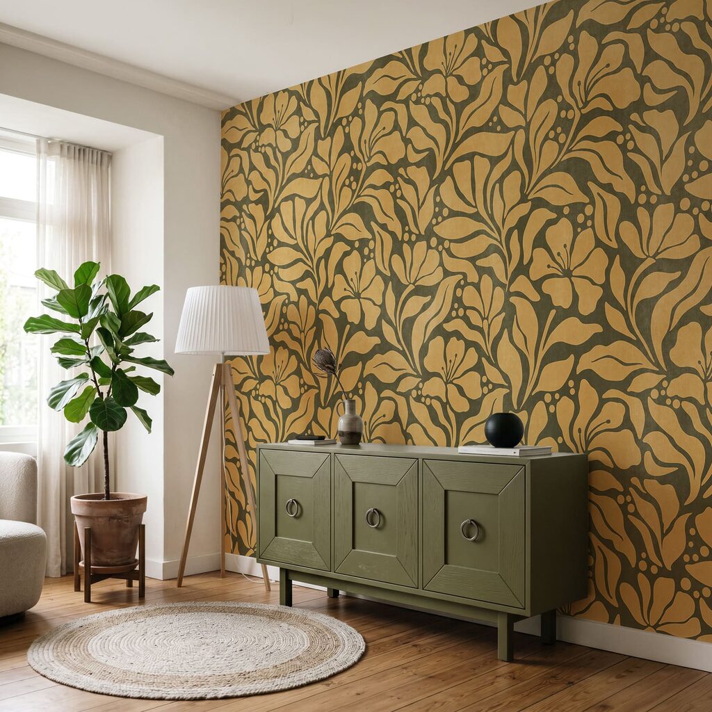 Wall mural Pattern of leaves and flowers (SKU: t01114v4)
