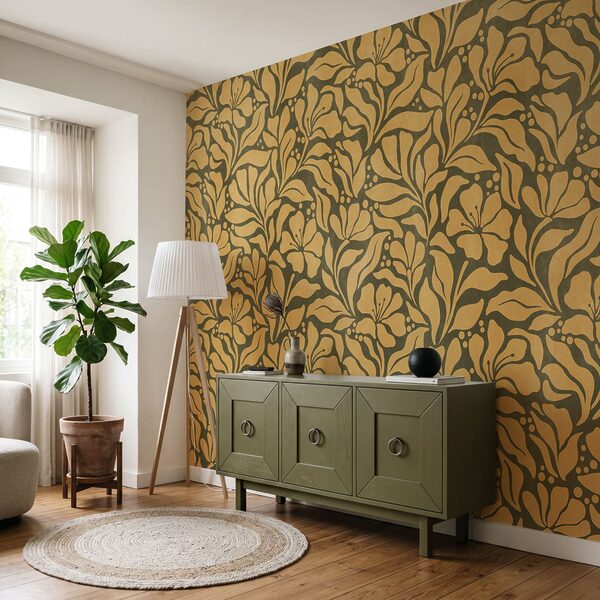 Wall mural Pattern of leaves and flowers (SKU: t01114v4)