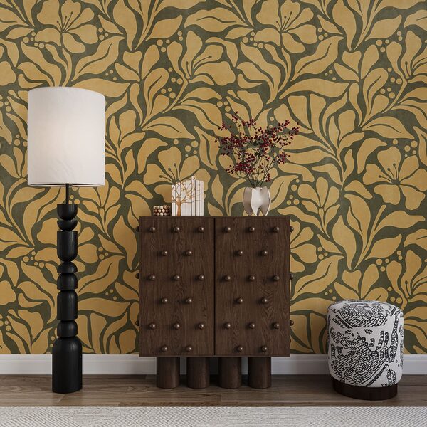 Wall mural Pattern of leaves and flowers (SKU: t01114v4)