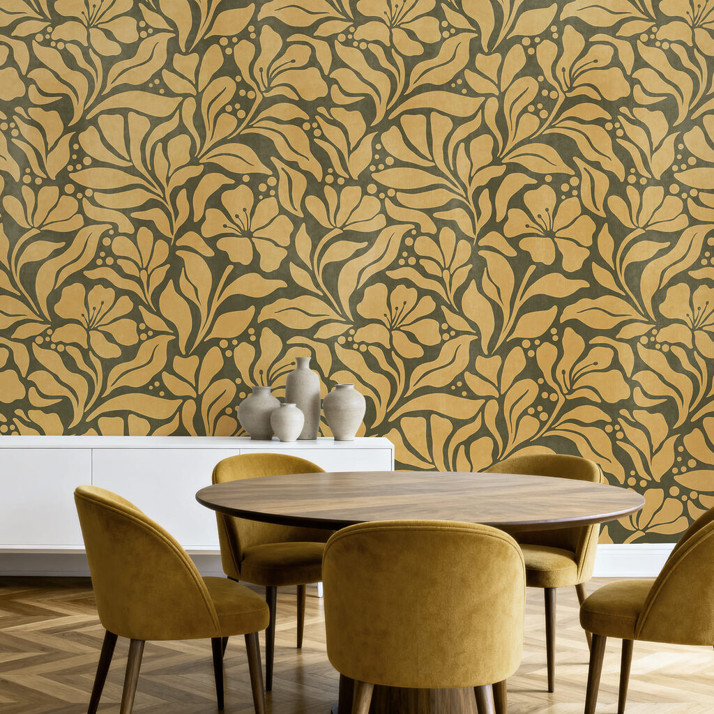 Wall mural Pattern of leaves and flowers (SKU: t01114v4)