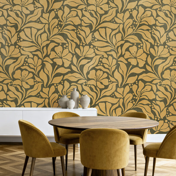 Wall mural Pattern of leaves and flowers (SKU: t01114v4)