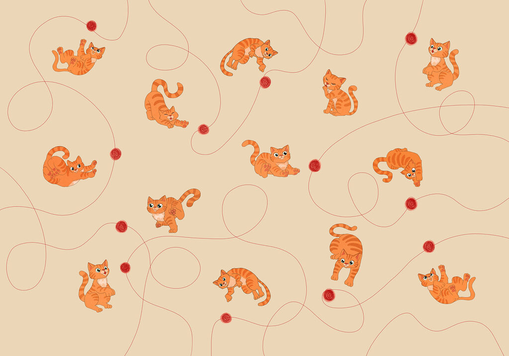 Wall mural Pattern of cats and a ball (SKU: t01105) Wall mural Pattern of cats and a ball (SKU: t01105)