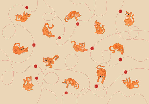 Wall mural Pattern of cats and a ball (SKU: t01105) Wall mural Pattern of cats and a ball (SKU: t01105)