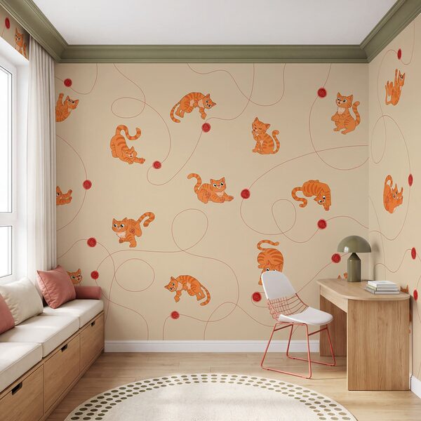 Wall mural Pattern of cats and a ball (SKU: t01105) Wall mural Pattern of cats and a ball (SKU: t01105)