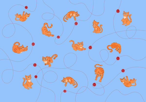 Wall mural Pattern of cats and a ball (SKU: t01105v1) Wall mural Pattern of cats and a ball (SKU: t01105v1)