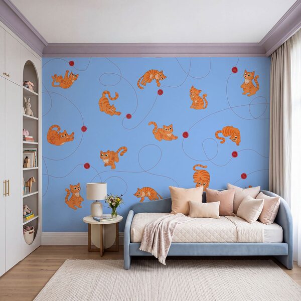 Wall mural Pattern of cats and a ball (SKU: t01105v1) Wall mural Pattern of cats and a ball (SKU: t01105v1)