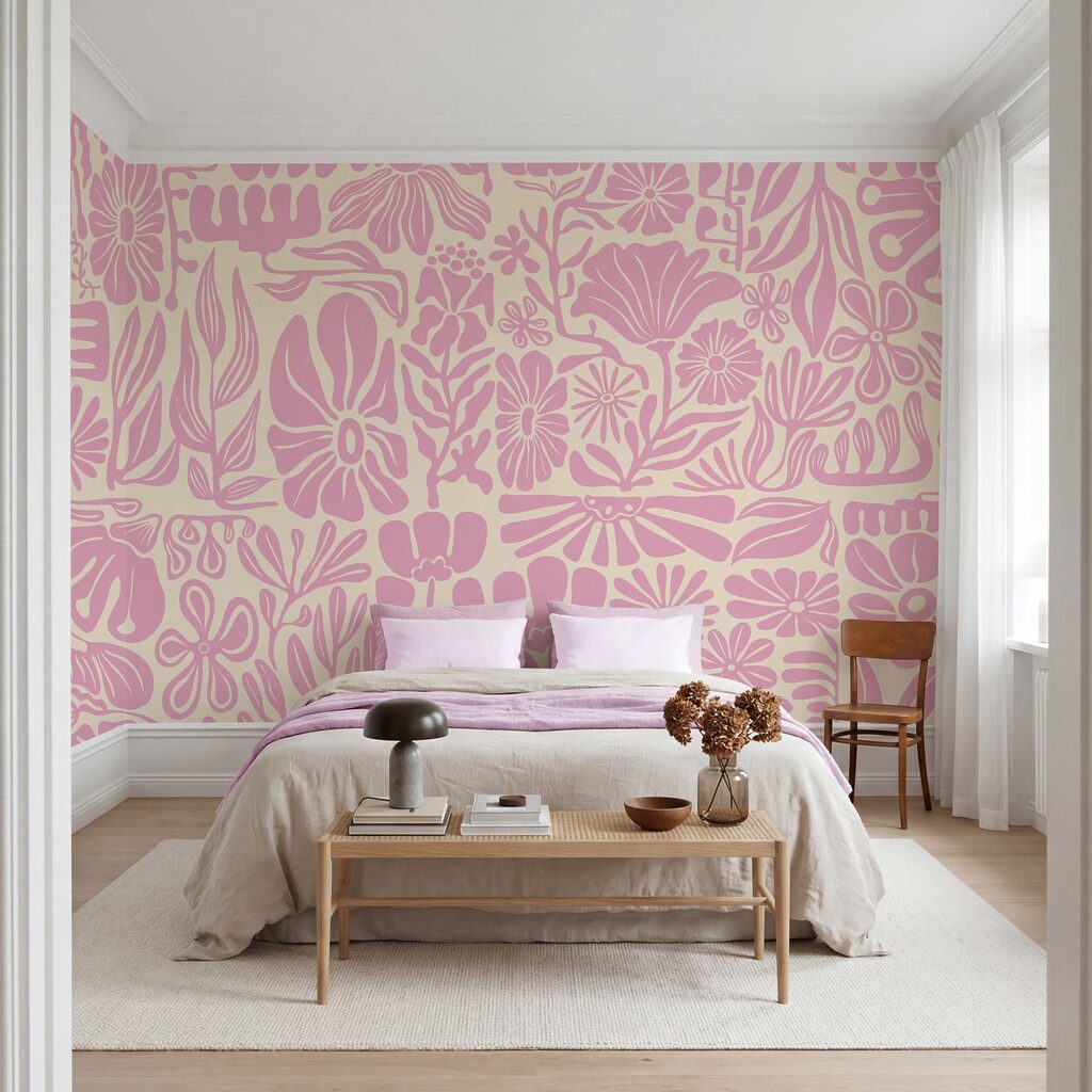 Wall mural Pink and white floral pattern (SKU: t01106v1) Wall mural Pink and white floral pattern (SKU: t01106v1)