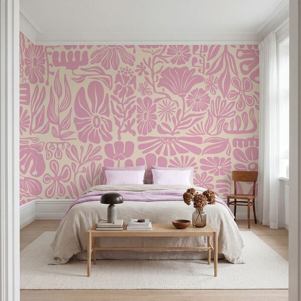 Wall mural Pink and white floral pattern (SKU: t01106v1) Wall mural Pink and white floral pattern (SKU: t01106v1)