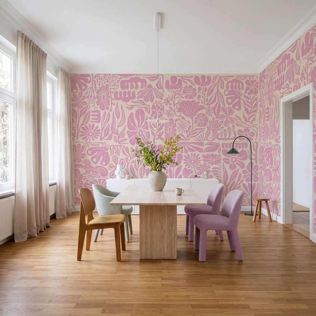 Wall mural Pink and white floral pattern (SKU: t01106v1) Wall mural Pink and white floral pattern (SKU: t01106v1)