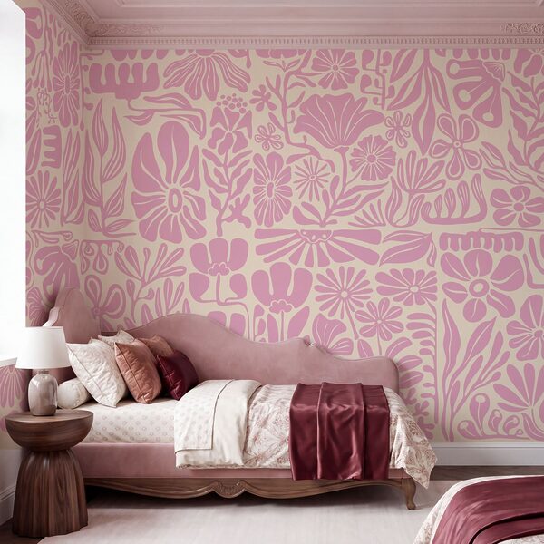 Wall mural Pink and white floral pattern (SKU: t01106v1) Wall mural Pink and white floral pattern (SKU: t01106v1)