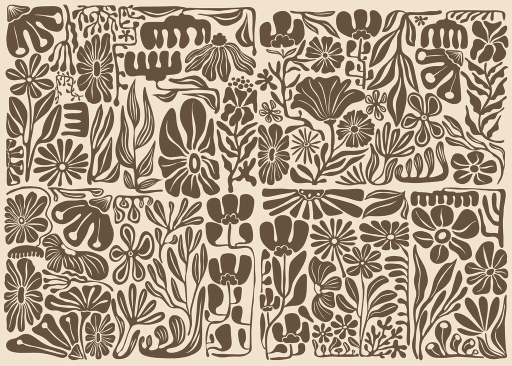 Wall mural Pattern of flowers and plants (SKU: t01106v2) Wall mural Pattern of flowers and plants (SKU: t01106v2)