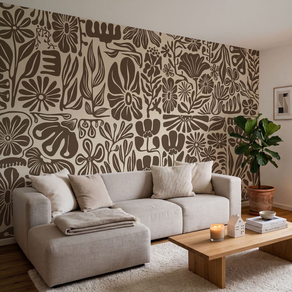 Wall mural Pattern of flowers and plants (SKU: t01106v2) Wall mural Pattern of flowers and plants (SKU: t01106v2)