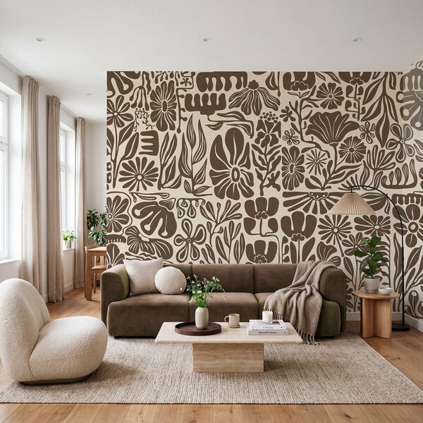 Wall mural Pattern of flowers and plants (SKU: t01106v2) Wall mural Pattern of flowers and plants (SKU: t01106v2)