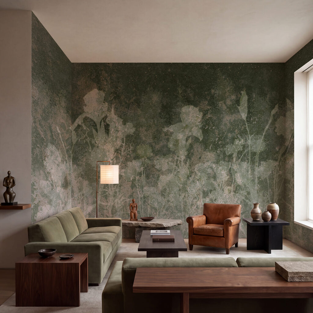 Wall mural Faded flowers in soft green tones (SKU: t01116v3) Wall mural Faded flowers in soft green tones (SKU: t01116v3)