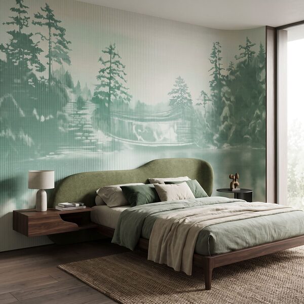 Wall mural Snowy landscape with trees and a body of water (SKU: t01117)