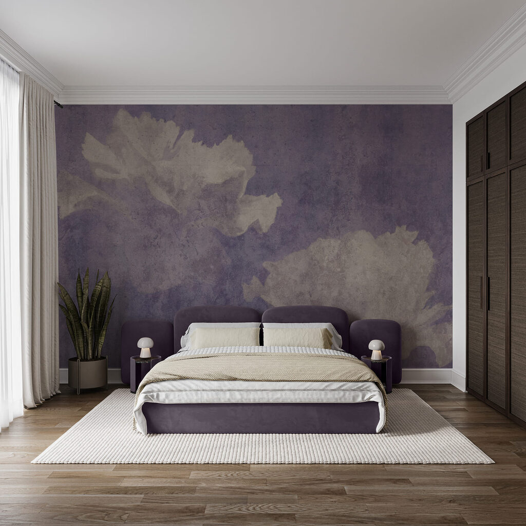 Wall mural White flowers on a purple background (SKU: t01118) Wall mural White flowers on a purple background (SKU: t01118)