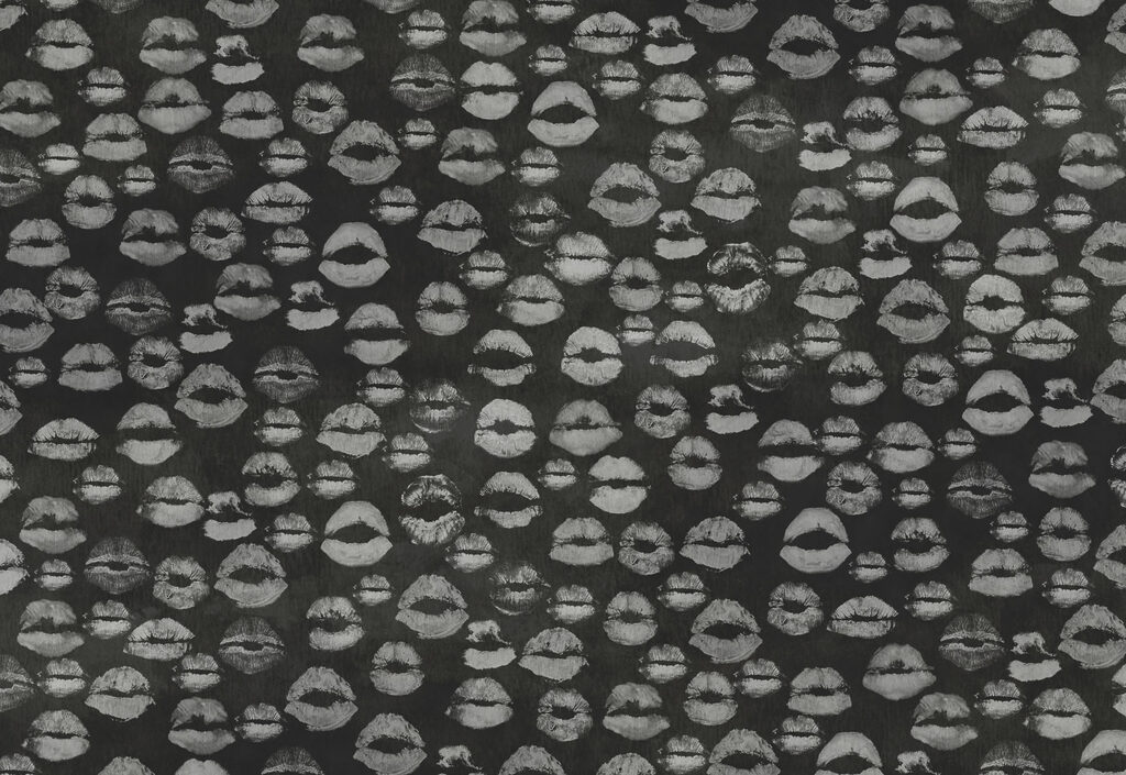 Wall mural Black and white background with lipstick prints (SKU: t01086)