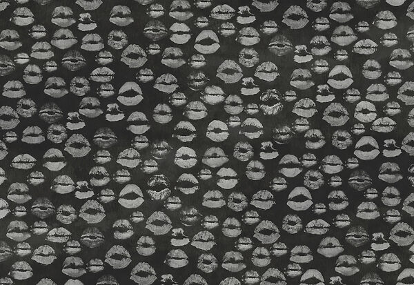 Wall mural Black and white background with lipstick prints (SKU: t01086)