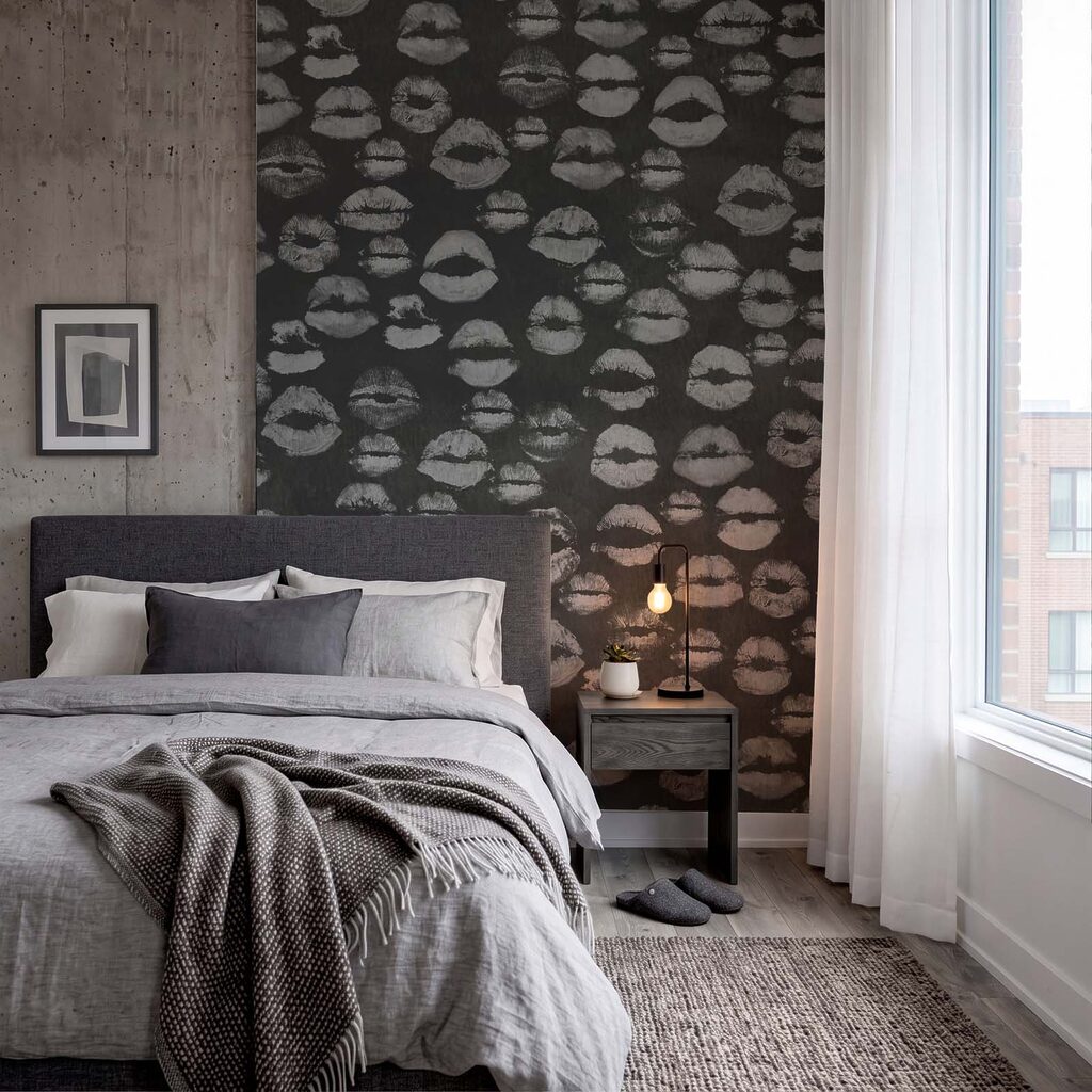 Wall mural Black and white background with lipstick prints (SKU: t01086)