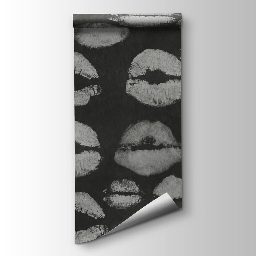 Wall mural Black and white background with lipstick prints (SKU: t01086)