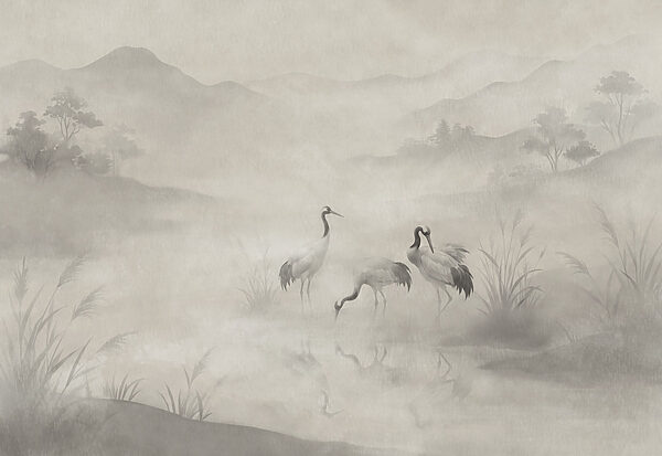 Wall mural Group of birds in a foggy landscape (SKU: t01089) Wall mural Group of birds in a foggy landscape (SKU: t01089)