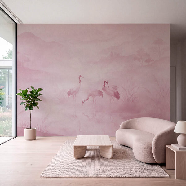 Wall mural Group of birds in a foggy landscape (SKU: t01089v1) Wall mural Group of birds in a foggy landscape (SKU: t01089v1)