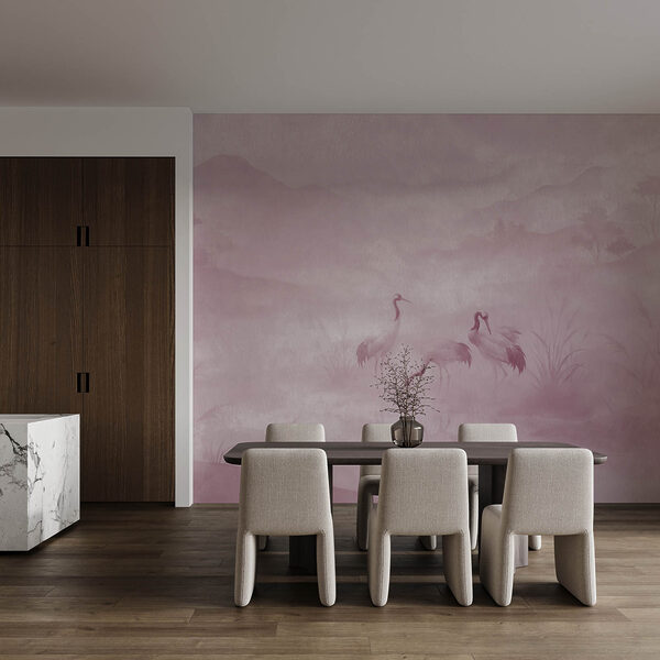 Wall mural Group of birds in a foggy landscape (SKU: t01089v1) Wall mural Group of birds in a foggy landscape (SKU: t01089v1)
