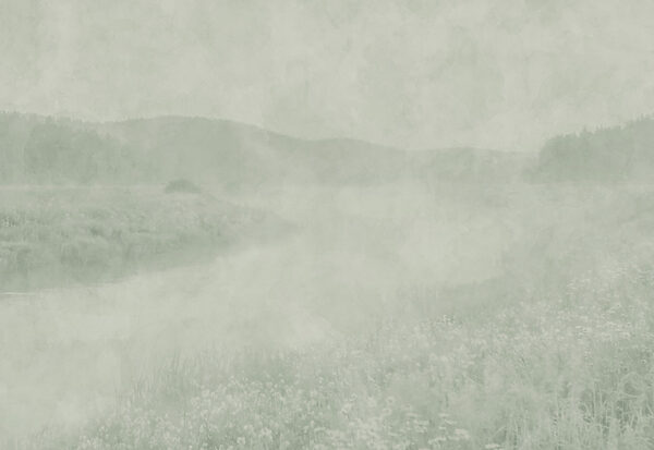 Wall mural Foggy landscape with a river and hills (SKU: t01091) Wall mural Foggy landscape with a river and hills (SKU: t01091)