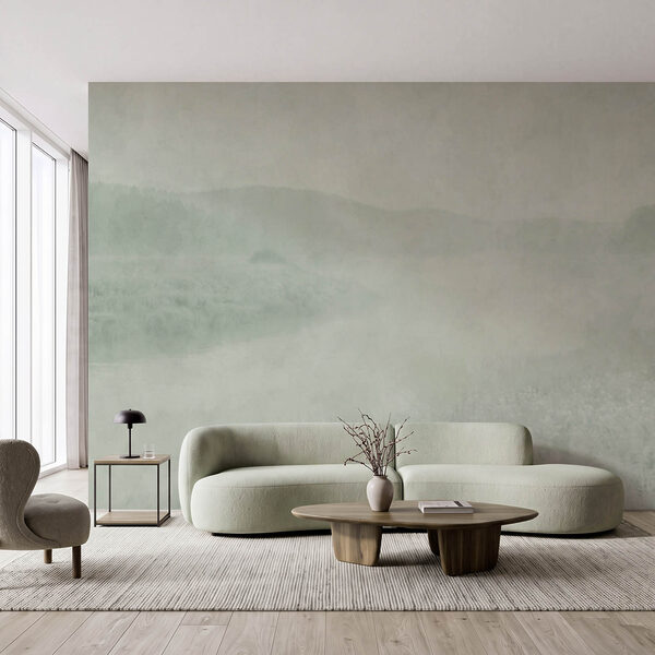 Wall mural Foggy landscape with a river and hills (SKU: t01091) Wall mural Foggy landscape with a river and hills (SKU: t01091)