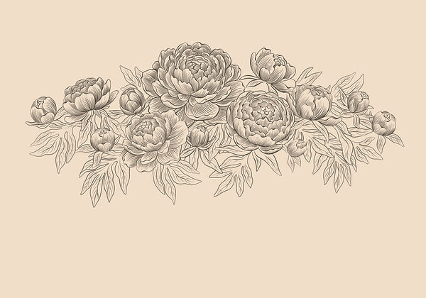 Wall mural Drawing of flowers and leaves (SKU: t01123) Wall mural Drawing of flowers and leaves (SKU: t01123)