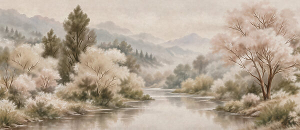 Wall mural River with trees and mountains in the background (SKU: t01130) Wall mural River with trees and mountains in the background (SKU: t01130)