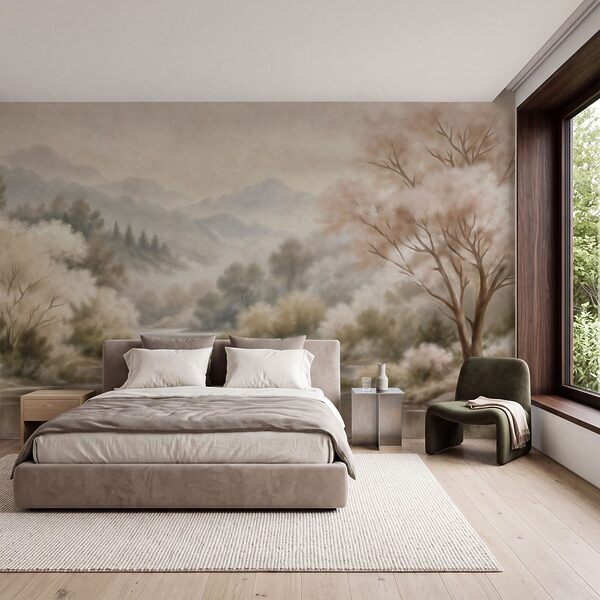 Wall mural River with trees and mountains in the background (SKU: t01130)