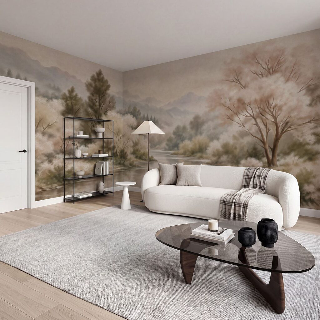 Wall mural River with trees and mountains in the background (SKU: t01130) Wall mural River with trees and mountains in the background (SKU: t01130)