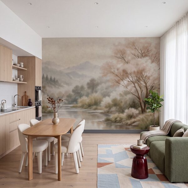 Wall mural River with trees and mountains in the background (SKU: t01130) Wall mural River with trees and mountains in the background (SKU: t01130)
