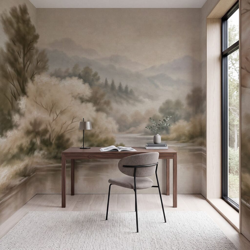 Wall mural River with trees and mountains in the background (SKU: t01130) Wall mural River with trees and mountains in the background (SKU: t01130)