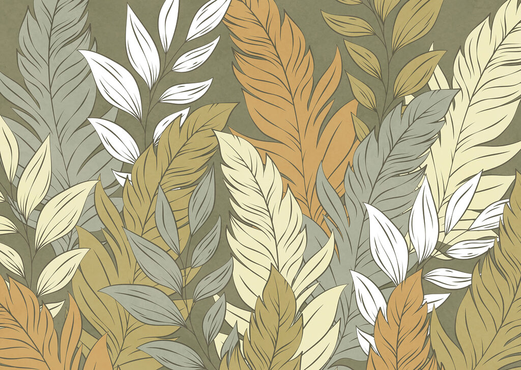 Wall mural Pattern of feathers and leaves (SKU: t01135) Wall mural Pattern of feathers and leaves (SKU: t01135)