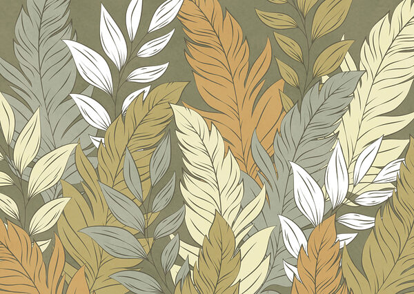 Wall mural Pattern of feathers and leaves (SKU: t01135) Wall mural Pattern of feathers and leaves (SKU: t01135)