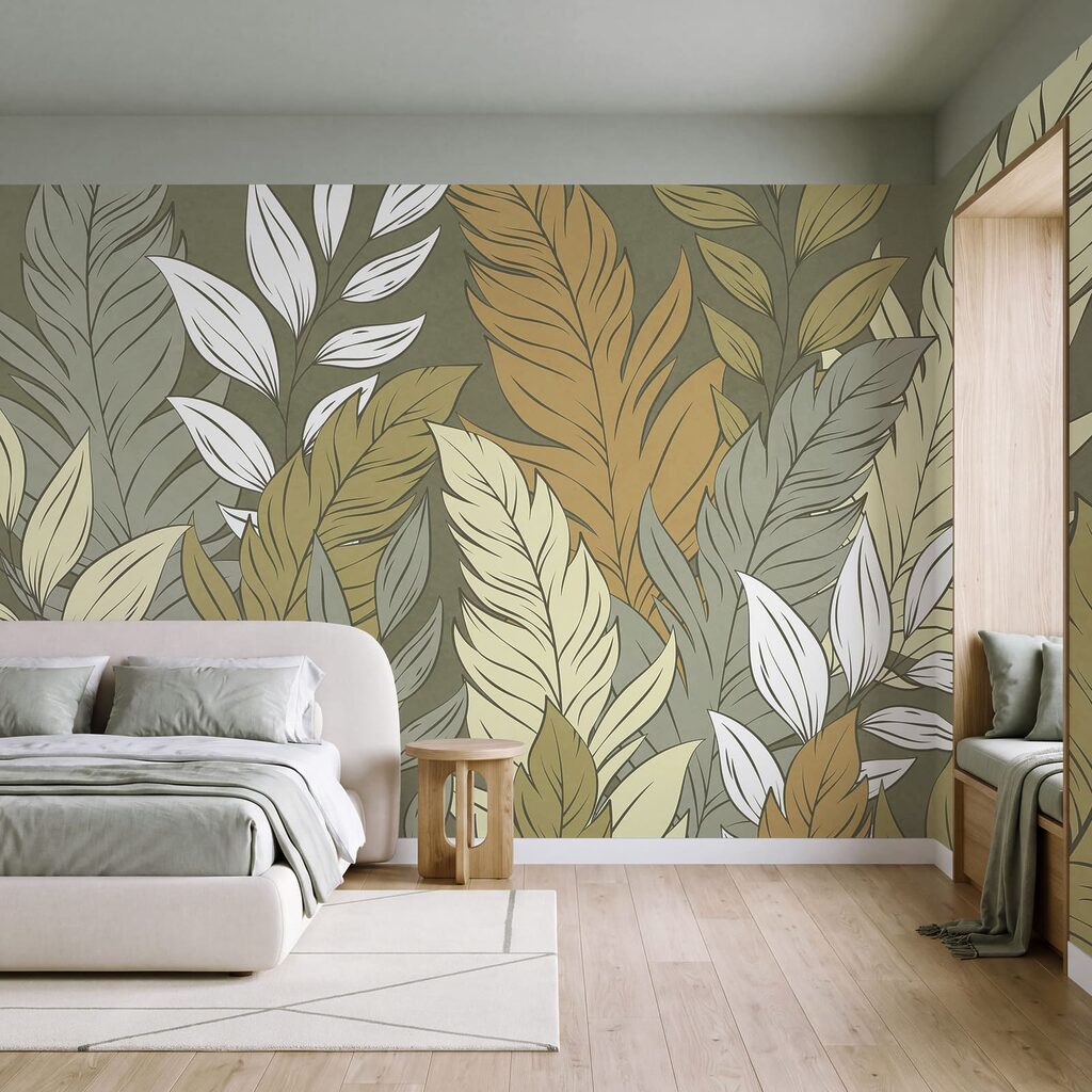 Wall mural Pattern of feathers and leaves (SKU: t01135) Wall mural Pattern of feathers and leaves (SKU: t01135)