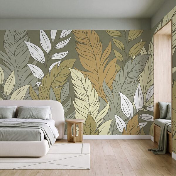 Wall mural Pattern of feathers and leaves (SKU: t01135) Wall mural Pattern of feathers and leaves (SKU: t01135)
