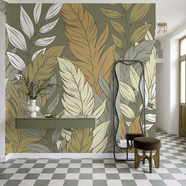 Wall mural Pattern of feathers and leaves (SKU: t01135) Wall mural Pattern of feathers and leaves (SKU: t01135)