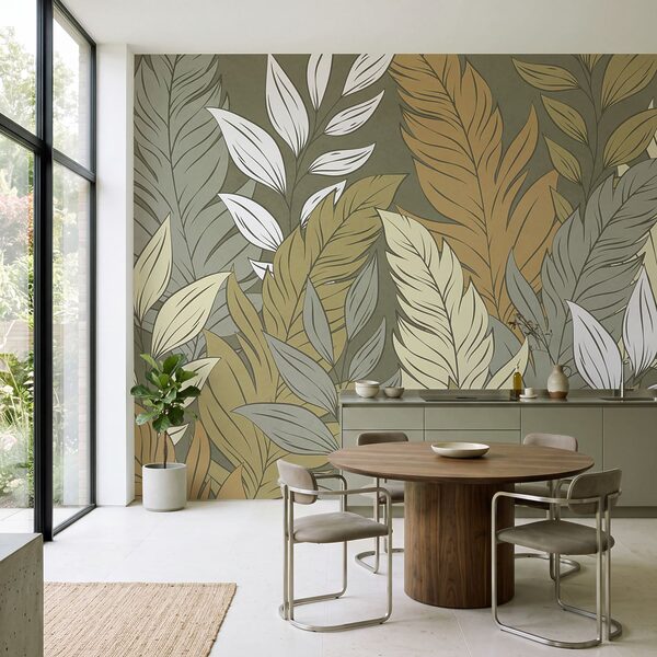 Wall mural Pattern of feathers and leaves (SKU: t01135) Wall mural Pattern of feathers and leaves (SKU: t01135)